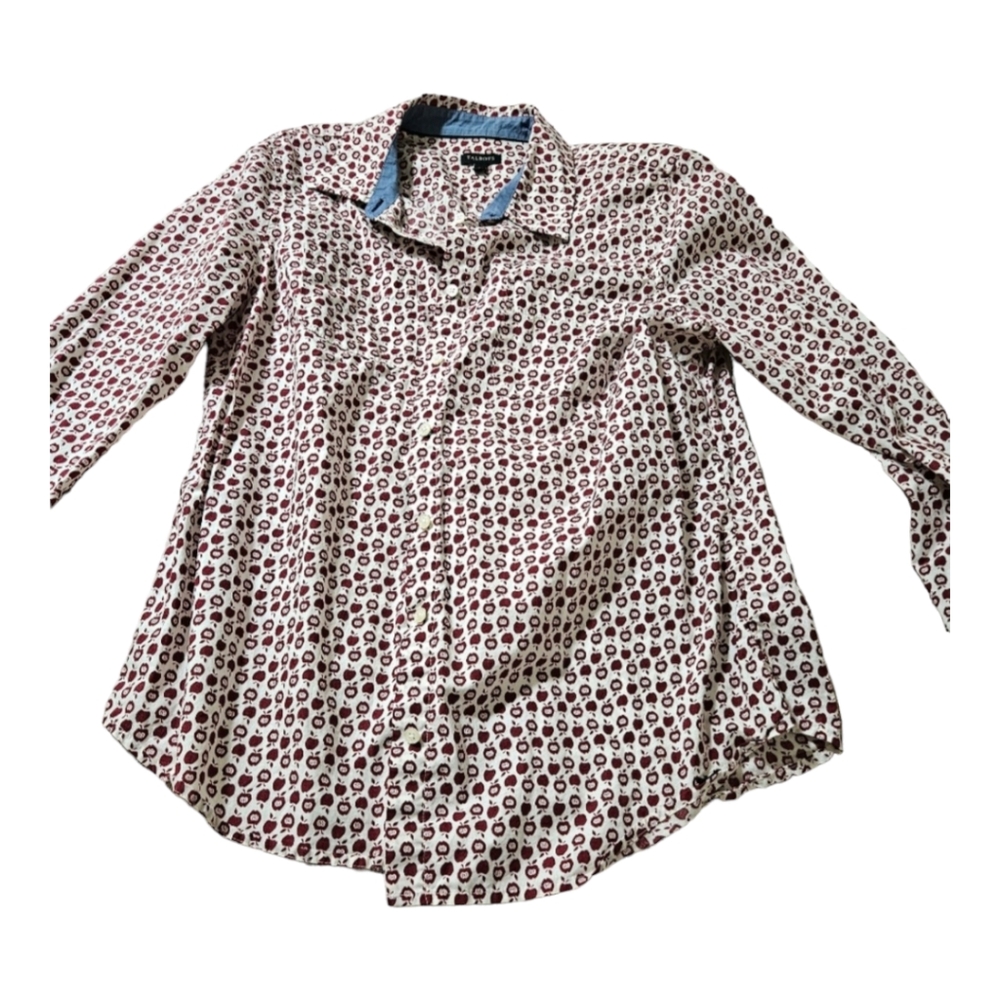 Talbots Women's long sleeve button up apple print shirt size 12